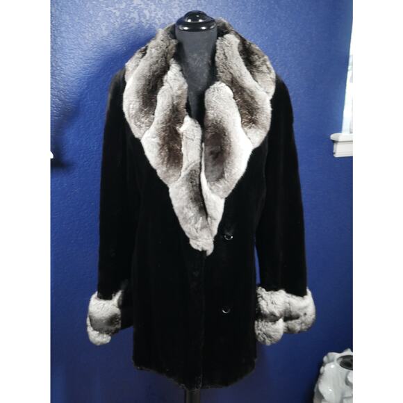Stunning Black Sheared Beaver & Chinchilla Fur Coat Jacket - Picture 1 of 7